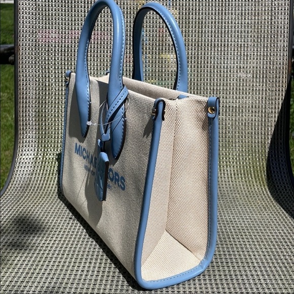 Michael Kors Mirella small shopper crossbody bag chambray blue canvas - Picture 8 of 11